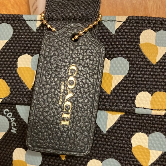 COACH CHECKERED HEART CANVAS TOTE. NAVY. BRAND NEW. TOO CUTE!  NWT - Picture 3 of 12